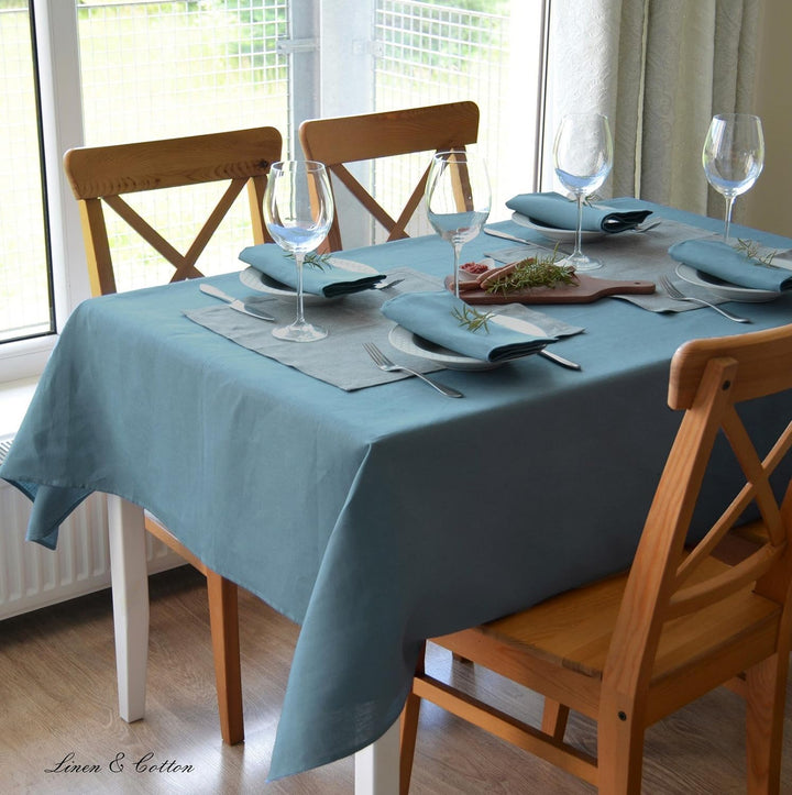 Linen &amp; Cotton Tischdecke Stoff Tischtuch Decke Tischwäsche Caerula - 100% Leinen, Blau (147 x 200 c