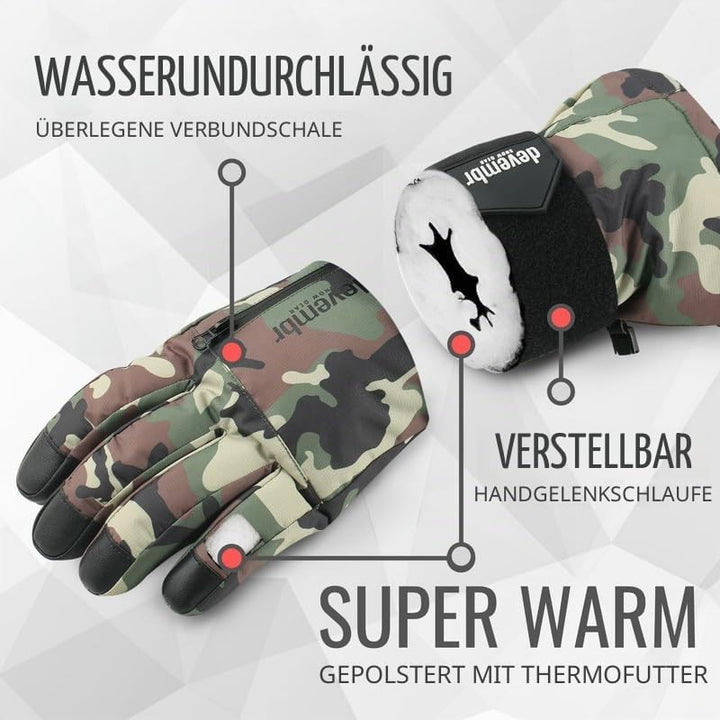 devembr Skihandschuhe mit Handgelenkschützern, Warme Snowboardhandschuhe für Herren und Damen (XS/S/