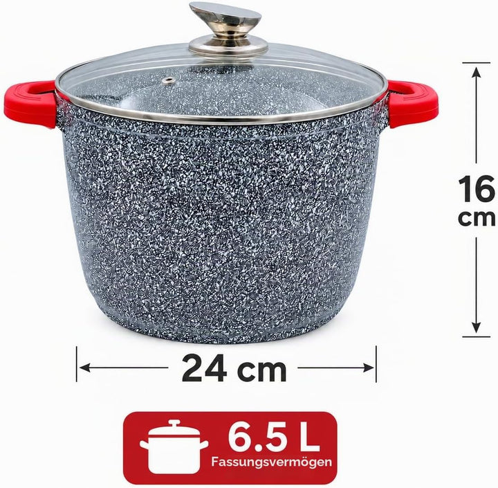 Royal Swiss® Suppentopf Ø24 cm – 6,2 L mit Glasdeckel – Edelstahl & Antihaftbeschichtung – Abnehmbar