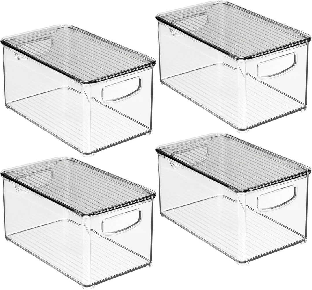 mDesign 4er-Set Aufbewahrungsbox mit Griffen – Kühlschrankbox mit Deckel zur Lebensmittelaufbewahrun