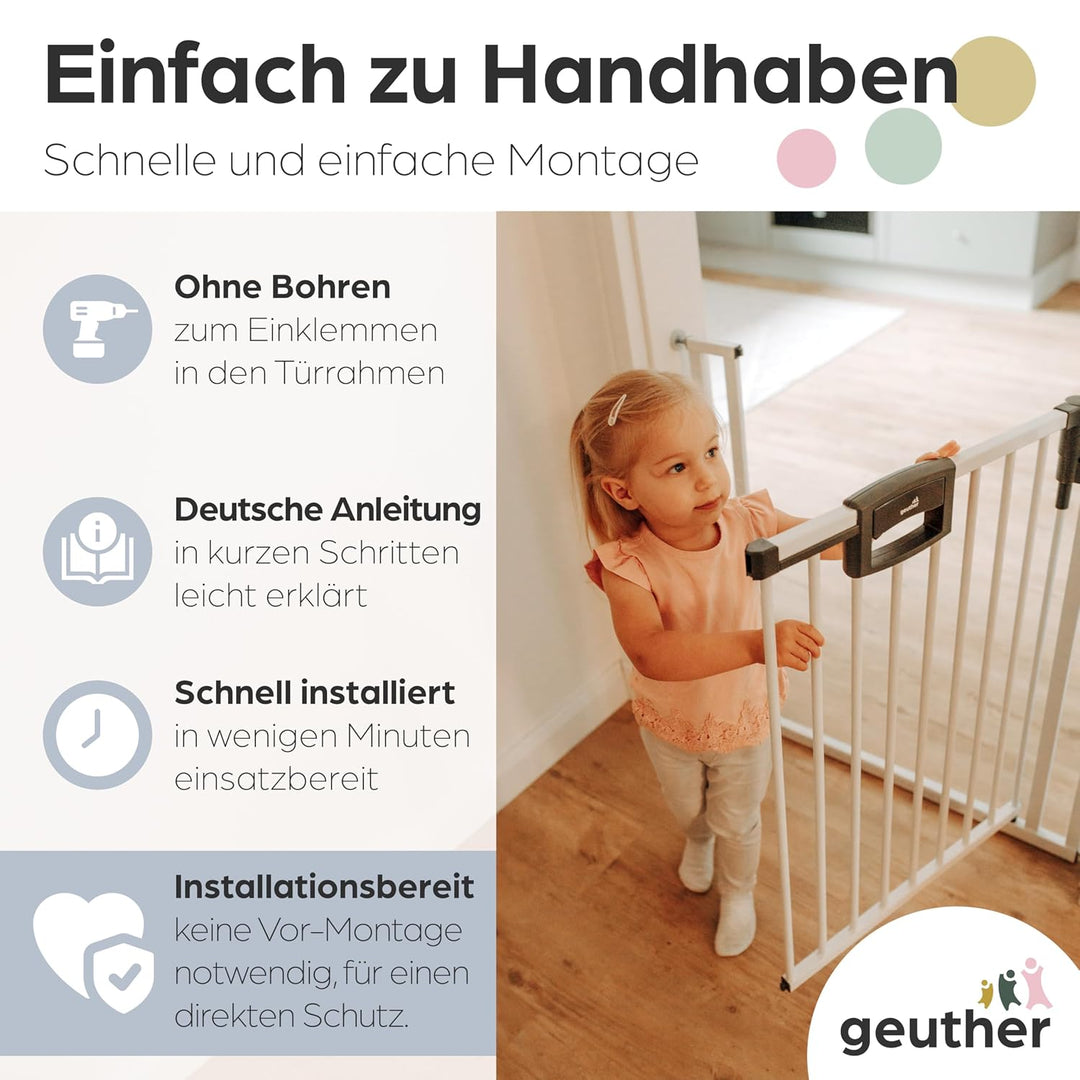 Geuther Türschutzgitter Easylock Plus | Treppenschutzgitter ohne Bohren Breite 160,5-168,5 cm | Türg