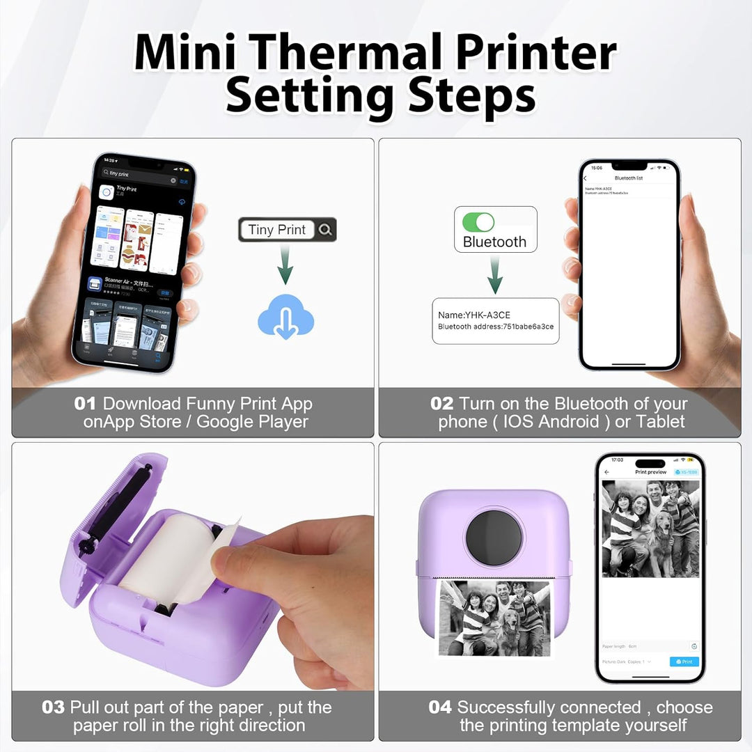 HUIJUTCHEN Mini Drucker mit Tasche, Mini Etikettendrucker Tasche Tragbarer Mini Fotodrucker 10 Rolle