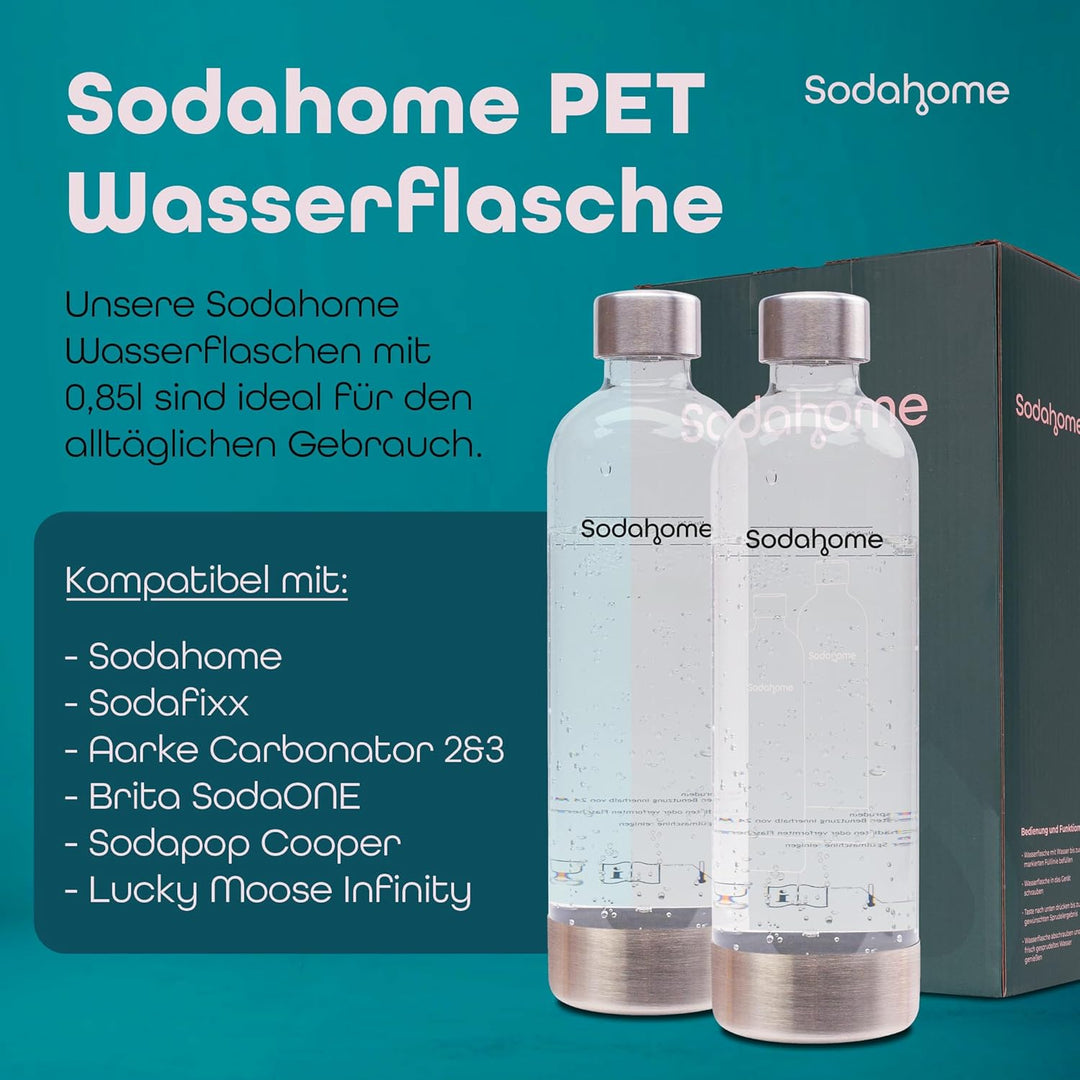 2x 0,85L PET Wasserflaschen Doppelpack - Ersatzflaschen für Wassersprudler mit Schraubgewinde - komp