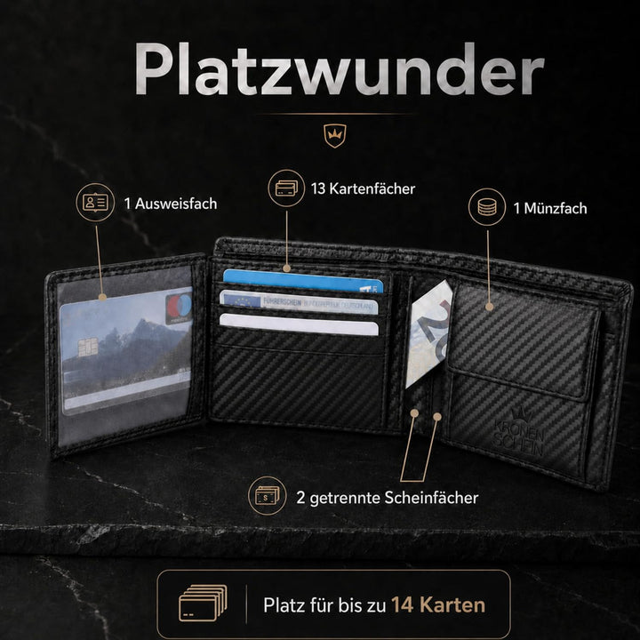 Kronenschein® Geldbörse Herren Leder mit RFID Schutz I Echtleder Portemonnaie gross I Geldbeutel für