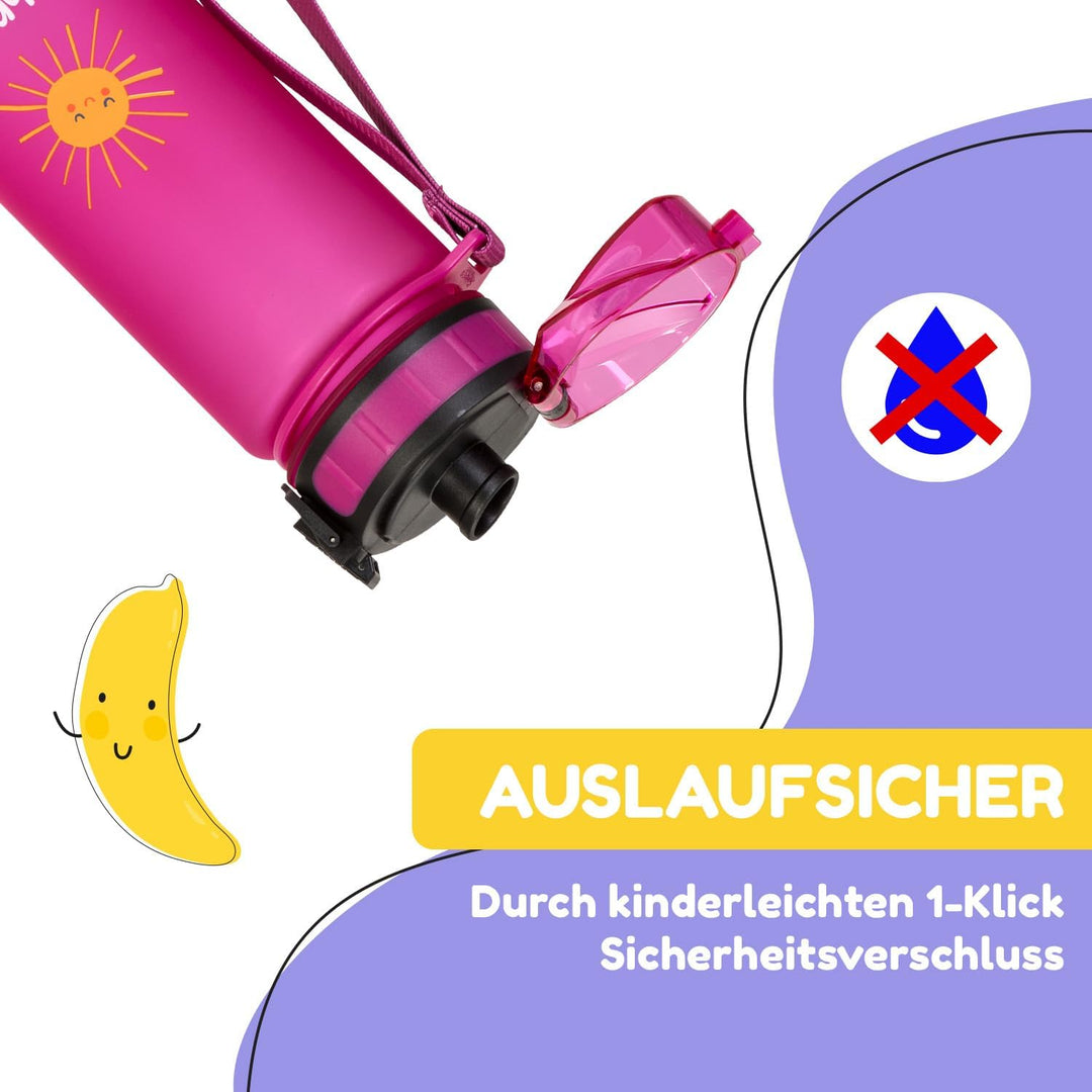 schmatzfatz Kinder Trinkflasche 400ml, Sport für Schule Kindergarten, 1-Klick Verschluss, Geschmacks