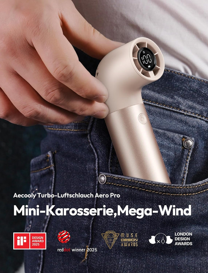 Aecooly Tragbarer Handventilator, Leistungsstarker Turbo-Lüfter mit 19000 U/min, Aero Pro, Bis zu 15
