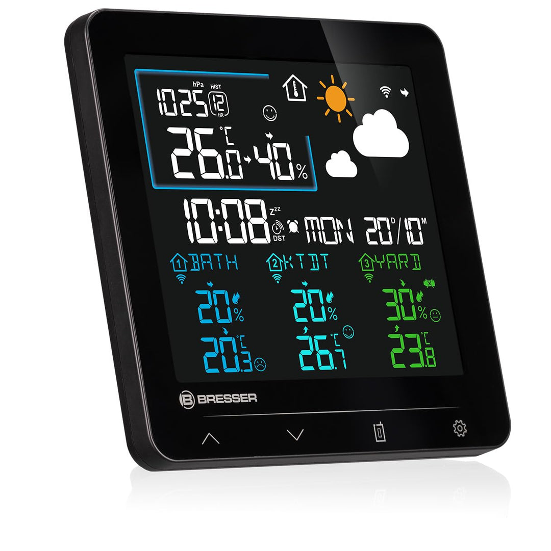 Bresser Quadro Individio Wetterstation NV mit 3 Aussensensoren, integriertem Thermo-Hygrometer, 4 Me