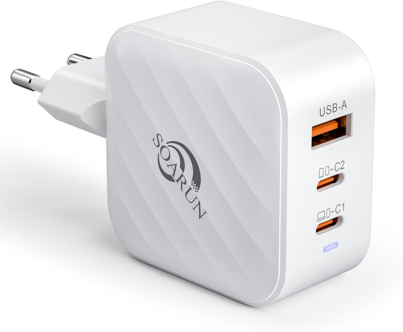 SOARUN USB C Ladegerät, 65W USB C Netzteil 3-Port Schnellladegerät mit PPS, PD 3.0 GaN USB Ladegerät