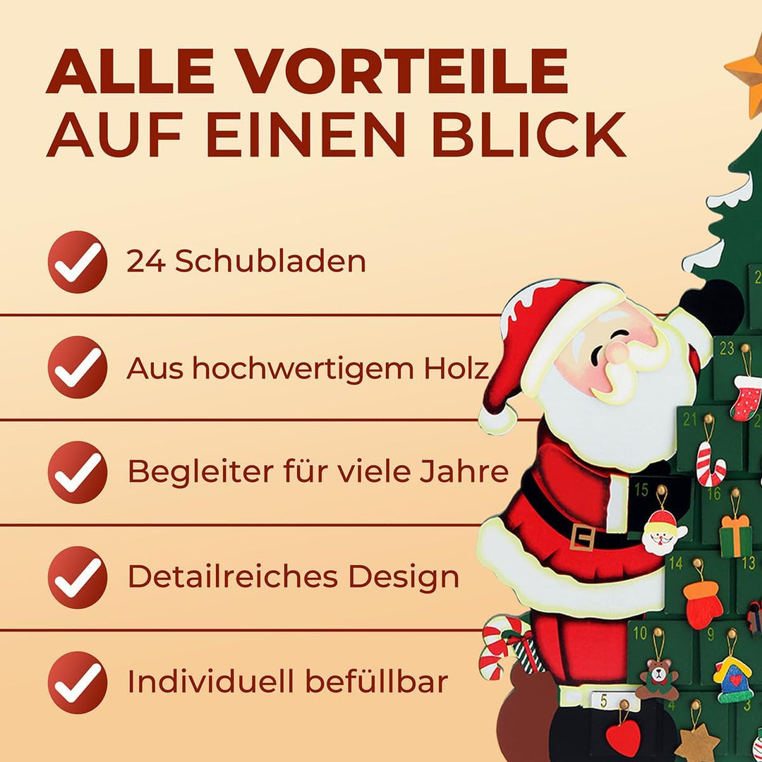 SPIELWERK® Adventskalender Weihnachtsmann zum Befüllen 24 Türchen wiederverwendbar Bunt Bemalt Weihn