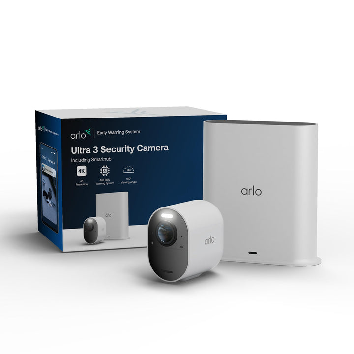 Arlo Ultra 3 Überwachungskamera Aussen WLAN, Kabellos, 4K UHD, KI-Erkennung, Auto-Tracking, Farb-Nac