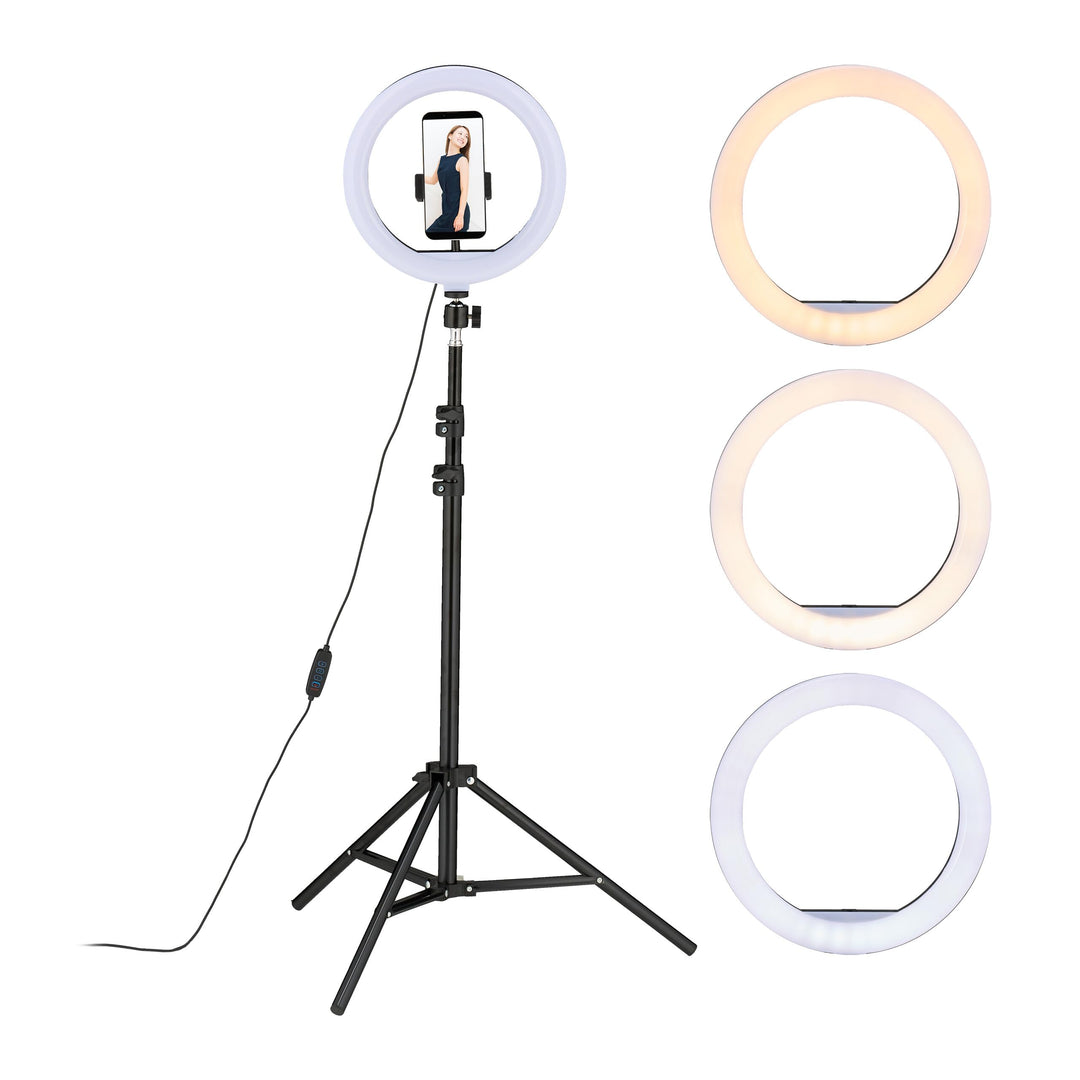 Relaxdays LED Ringlicht mit Stativ, 10" Ringleuchte dimmbar, Make-up, Fotografie & Videos, Lichtring