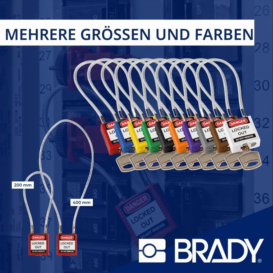 Brady Kompakte Kabel-Vorhängeschlöss 1er-Pack - Lockout Sicherheitsschloss mit Schlüssel - Vorhänges