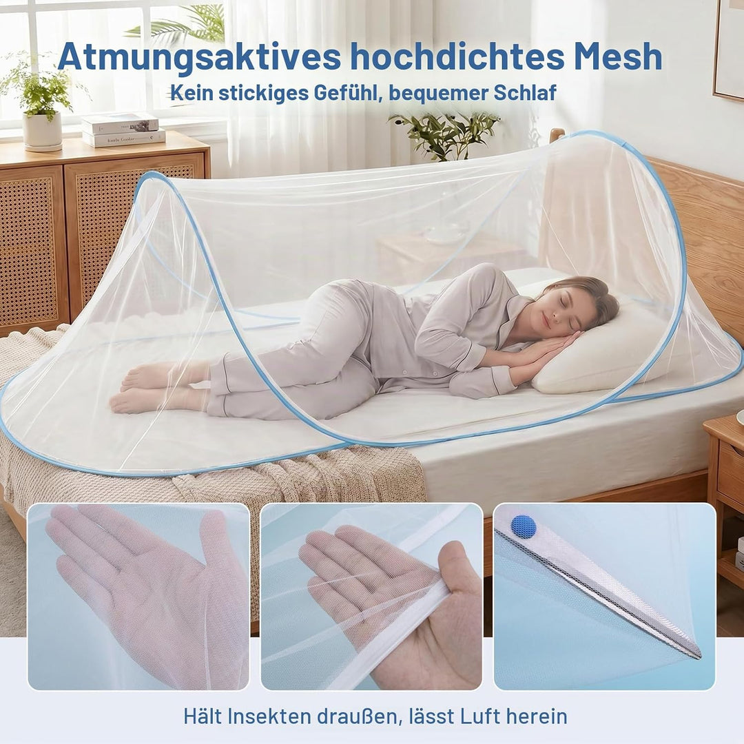 Moskitonetz Bett 200 x 80 x 56 cm, Faltbares Mückennetz für Einzelbett, Reise Camping Insektennetz (