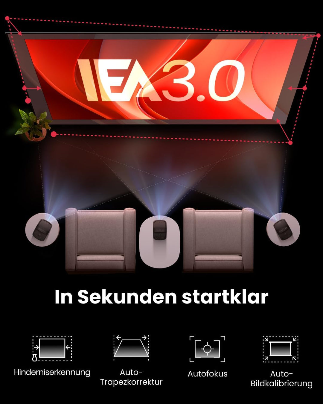 Nebula Anker Mars 3 Air Mini Beamer, 1080p, mit Google TV, Smart, WLAN Projektor, Tragbarer Projekto