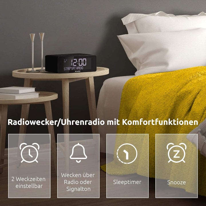 TechniSat DIGITRADIO 52 – Stereo DAB Radiowecker (Uhren Radio, Wecker, DAB+, UKW, Snooze-Funktion, S