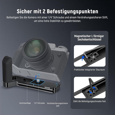 NEEWER X-T5 L Griff, kompatibel mit Fujifilm, Metall L Platte mit Silikongriff, Auslöser, verdrehsic