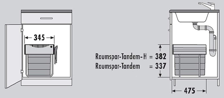 Hailo Abfallsammler 364112 | Raumspar-Tandem 2 x 18 Liter | Einbau Abfallsammler ab 40 cm Schrankbre