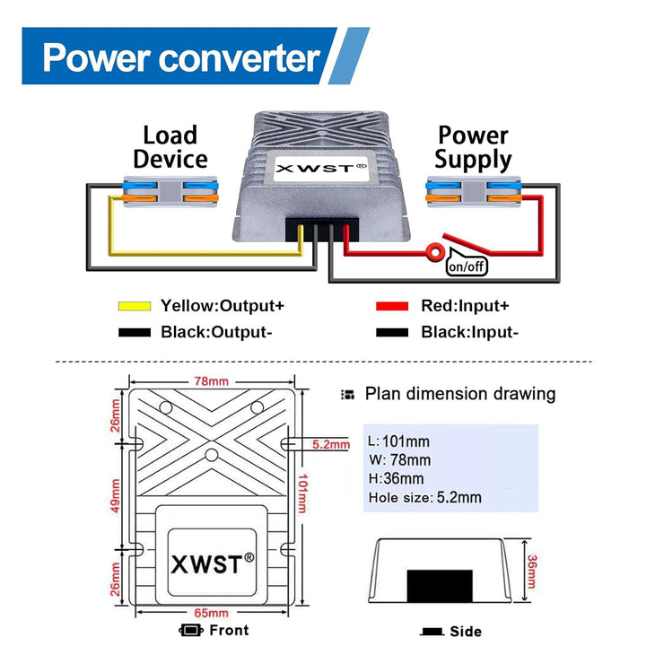 20-90V 24V36V48V60V72V80V auf 12V Spannungswandler, DC DC Wandler 20A 240W mit Schnellverbinder Kabe