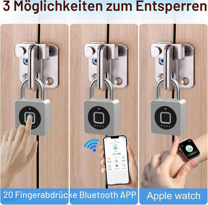 eLinkSmart Vorhängeschloss für Fitnessstudio, Entsperren per Fingerabdruck oder mobiler App, mehrben