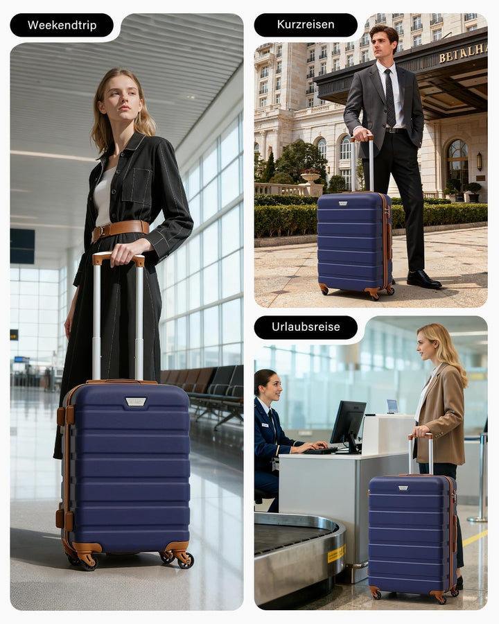 COOLIFE Hartschalen-Koffer Trolley Rollkoffer Reisekoffer mit TSA-Schloss und 4 Rollen (Blau/Braun,