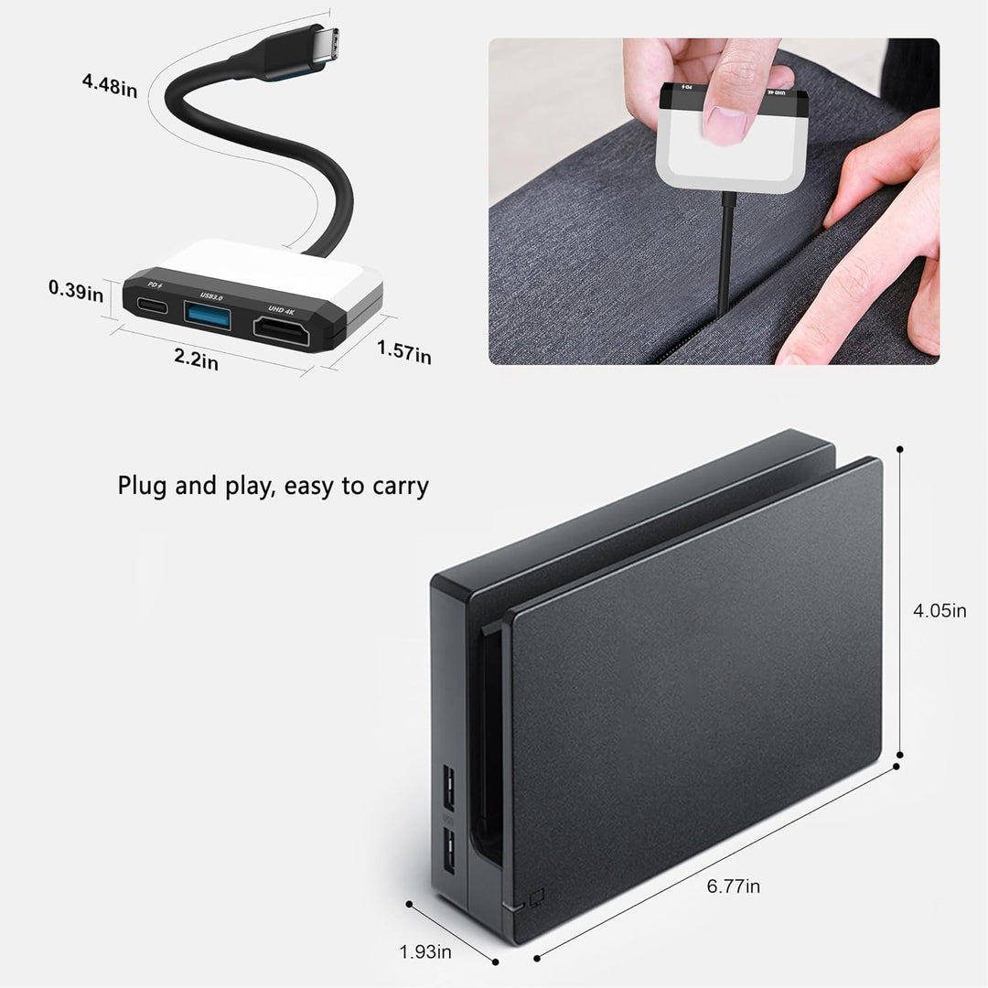 Switch Dock für Nintendo OLED und Steam Deck mit 4K HDMI, USB 3.0 Port, Type C 100W PD Aufladung, Po