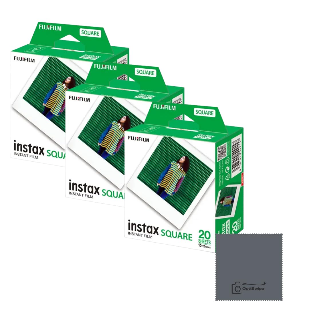Fujifilm Instax Square Film 60 Aufnahmen (3×20) – Kompatibel mit Instax Square Kameras – OptiSwipe B