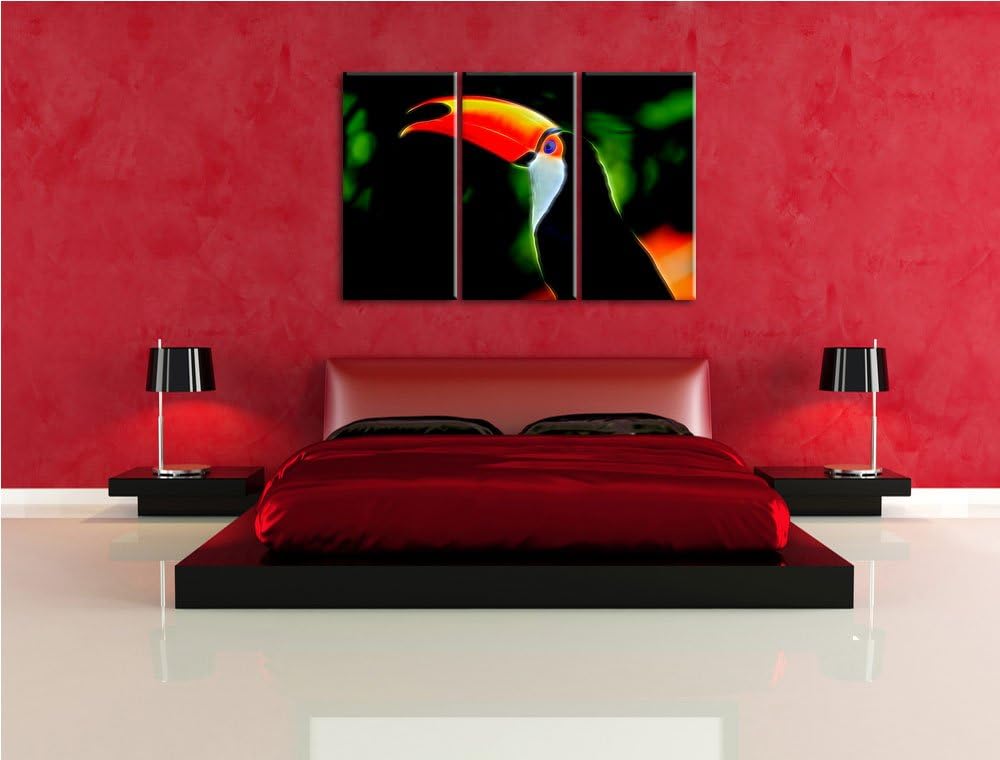 bunter Vogel im Dschungel3-Teiler Leinwandbild 120x80 Bild auf Leinwand, XXL riesige Bilder fertig g