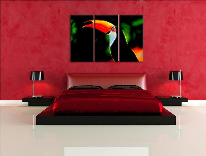 bunter Vogel im Dschungel3-Teiler Leinwandbild 120x80 Bild auf Leinwand, XXL riesige Bilder fertig g