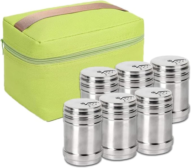 Gracelaza Set von 6 Edelstahl Gewürzdosen Salz Pfeffer Spice Shaker Gewürz Topf mit Tasche