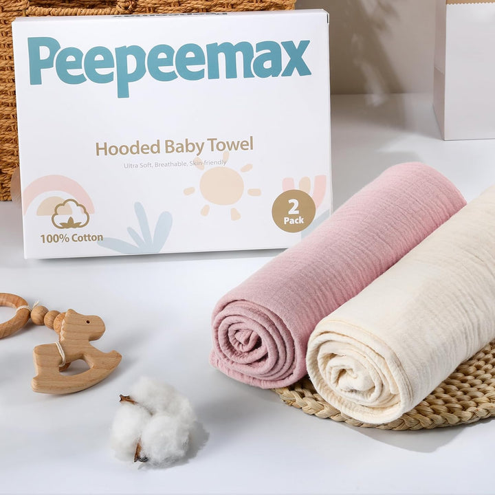 Kapuzenhandtuch Baby 2er-Pack, Musselin Baumwolle Baby Handtuch Kapuze, Weiche und Saugfähige Babyha
