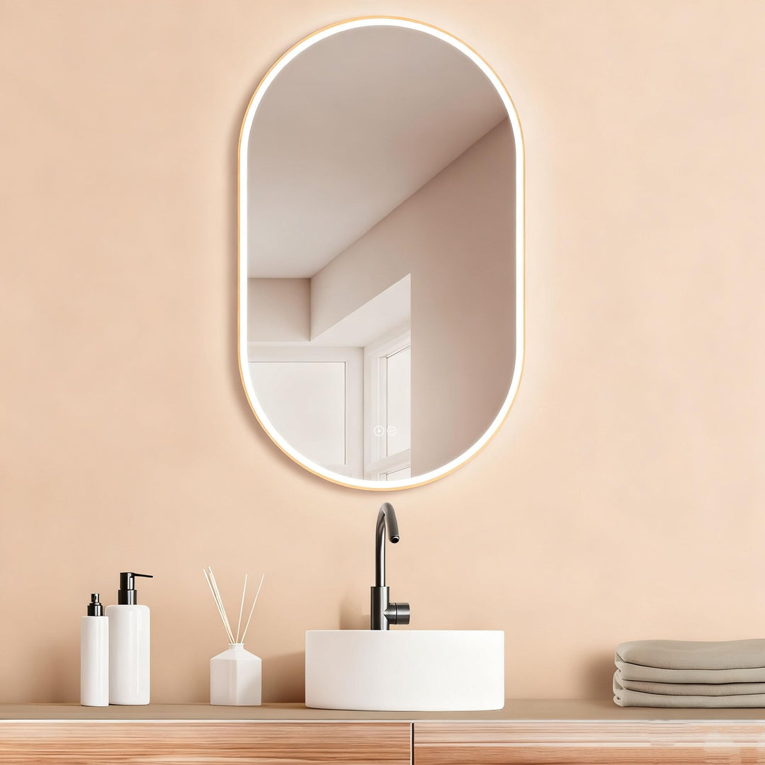 HOKO Badezimmerspiegel LED mit Anti-Beschlag, Touch-Sensor & 3 Lichtfarben (2700K-6500K) – Oval 50x9
