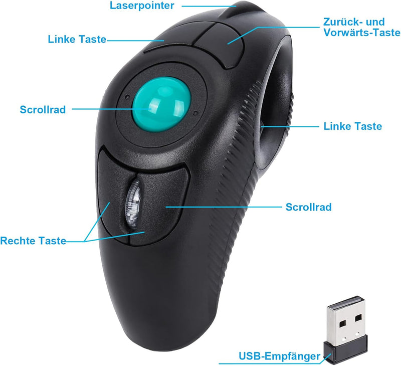 IMAGE Trackball Maus Kabellose USB Hanheld Funkmaus mit Laser für Rechts- oder Linkshänder