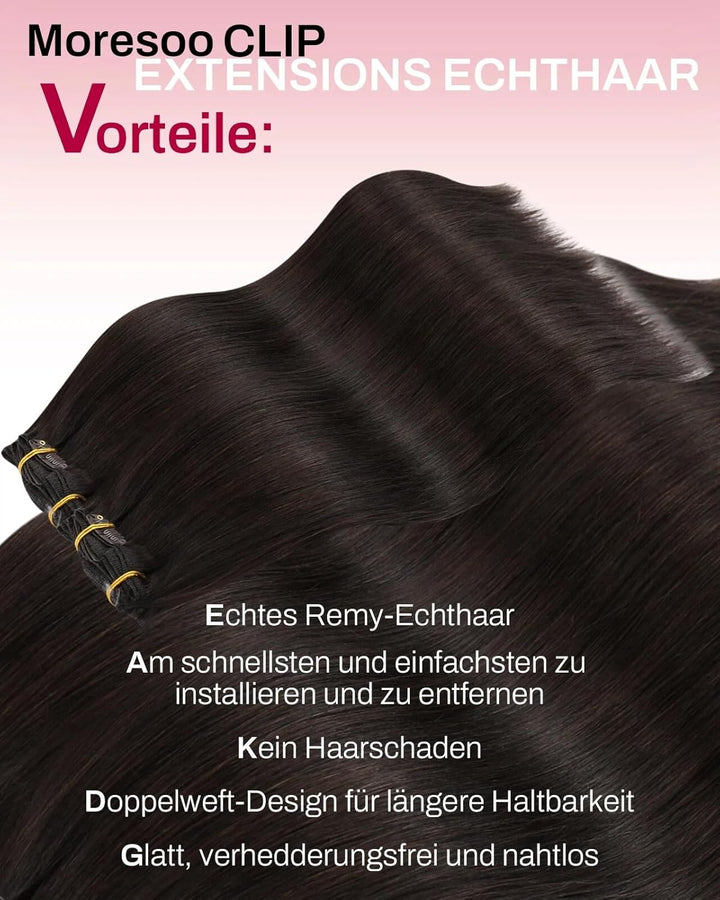 Moresoo Clip Extensions Echthaar Günstig Remy Haarverlängerung Clip in Extensions Echthaar Braun Ext