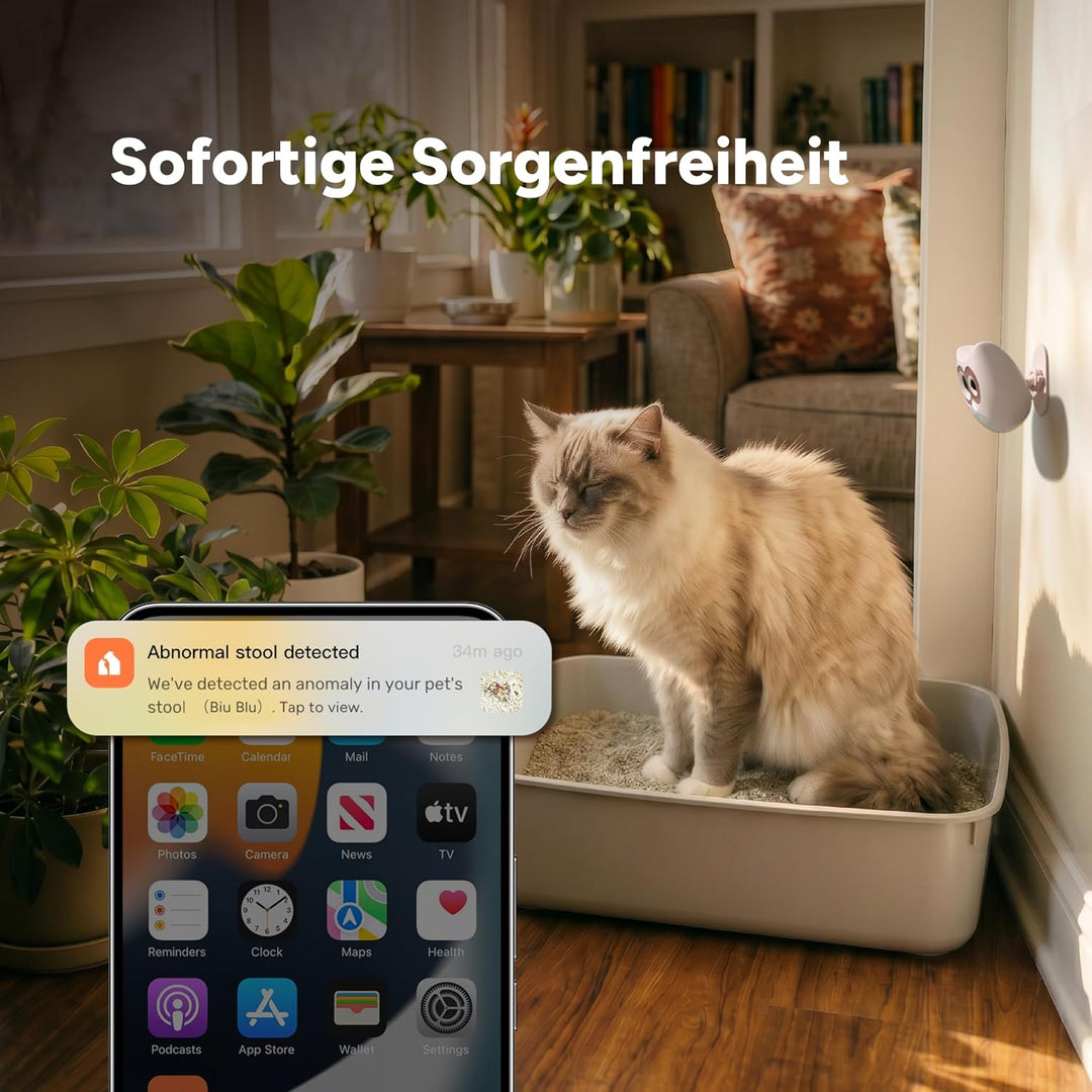 LitterLens Katzenklo Kamera mit App, KI Gesundheitsüberwachung &amp; Warnungen, Urin- und KOT-Tracking,