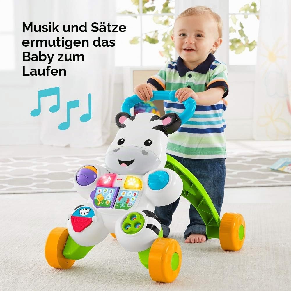Fisher-Price Lern mit mir - Zebra Lauflernwagen, musikalisches Aktivitäts- und Gehspielzeug mit Lern