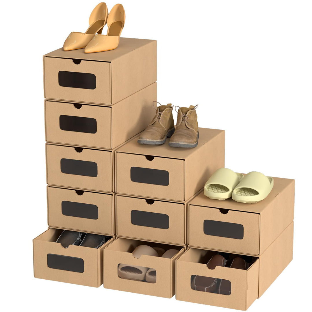 Aufbewahrungsboxen mit Sichtfenster, 10er Set, 33x30x35 cm, Stapelbare Schuhkartons aus Pappe, Schuh