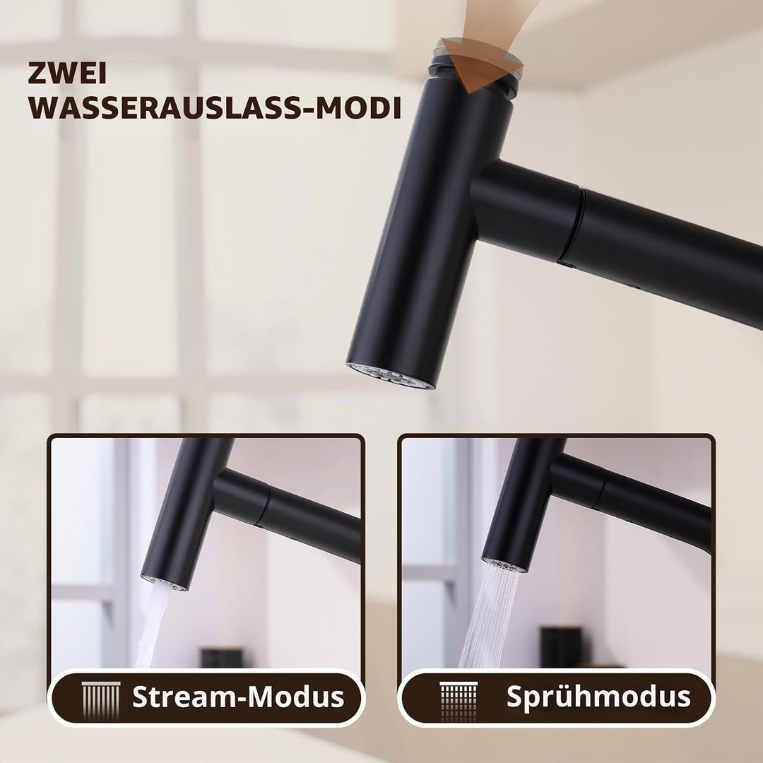 Wasserhahn Küche Schwarz, Hochdruck Küchenarmatur mit Herausziehbarer Brause Ausziehbar Armatur, Mis