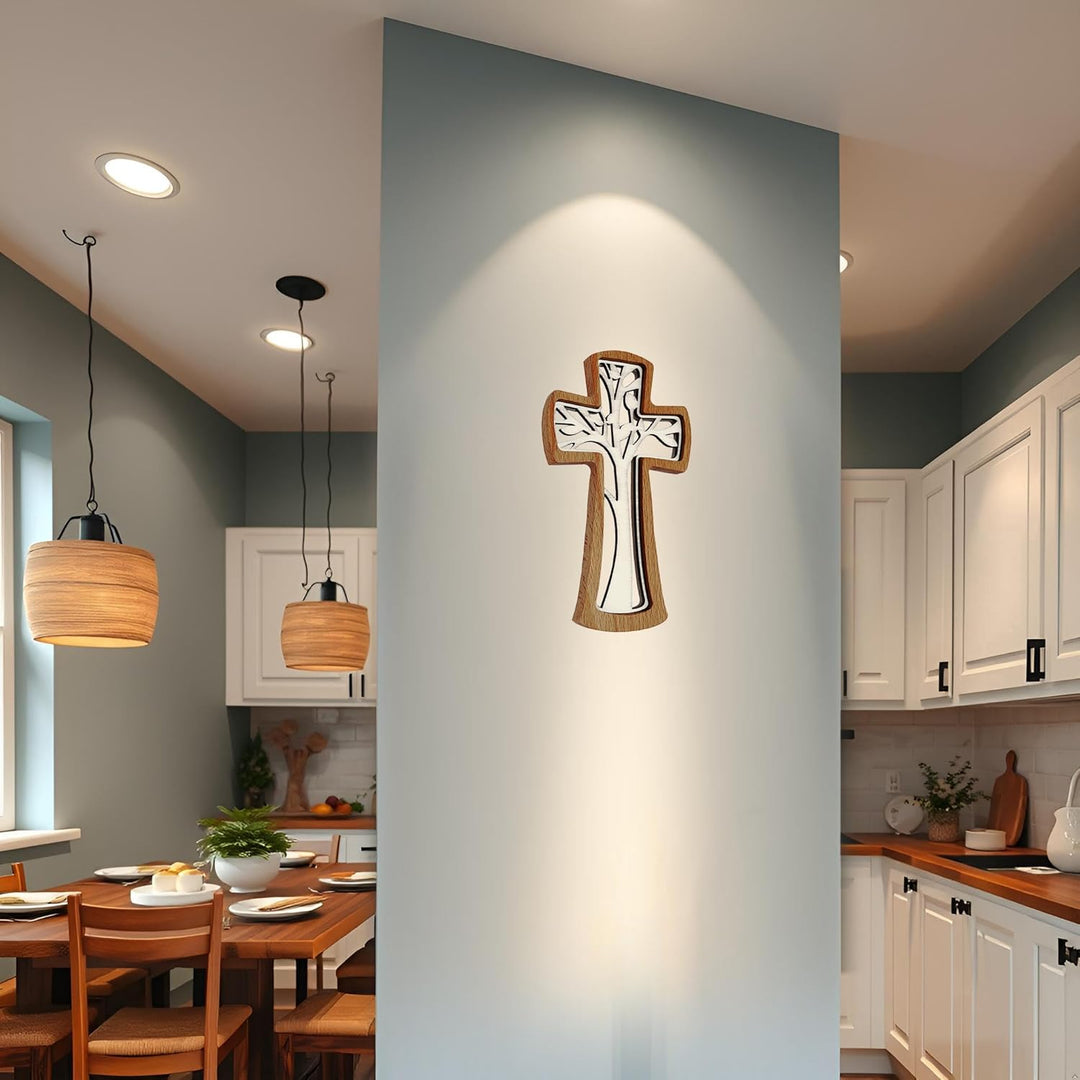 Kaltner Präsente Geschenkidee - Wandkreuz Echt Buche Holz Kreuz Kruzifix für die Wand modern Baum de