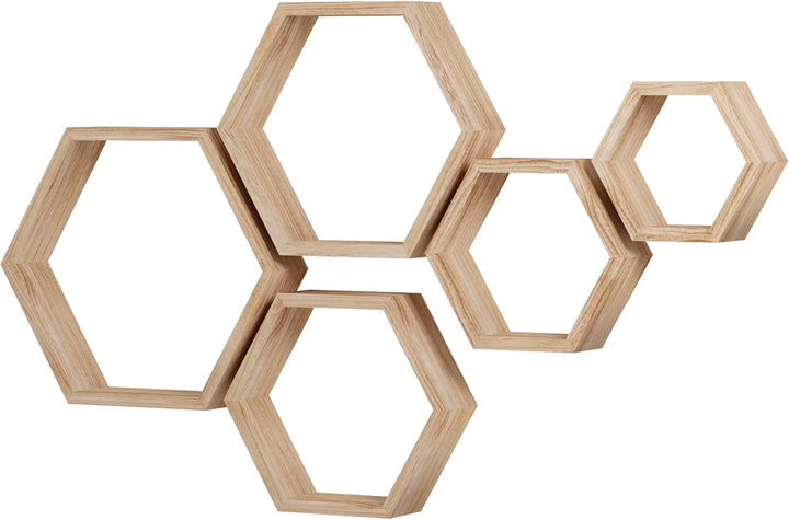 WONFUlity Hexagon schwebende Regale, 5er-Set, Wandmontage, Holz, Bauernhaus-Aufbewahrung, Waben-Wand