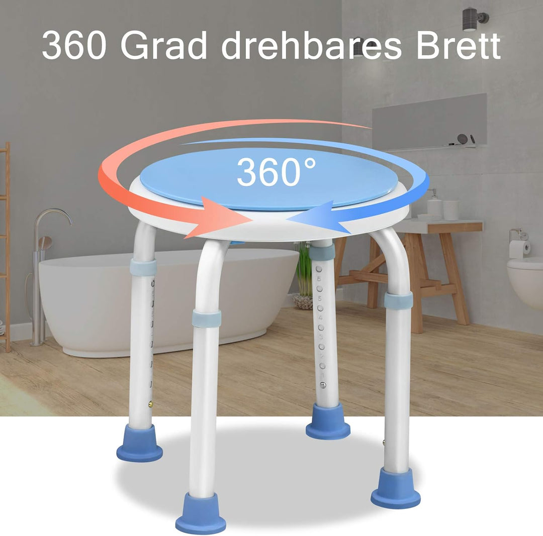 Aufun Duschhocker mit Griff aus Alu und Kunststoff, Höhenverstellbarer 37-53 cm Duschstuhl, um 360 °
