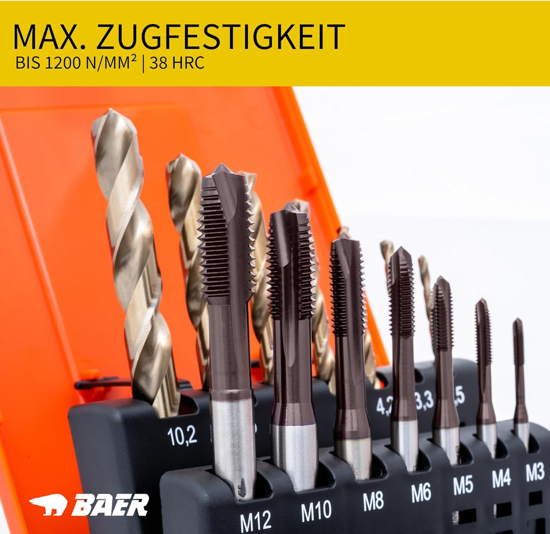 BAER UNiTap Gewindeschneider Set M3 - M12 HSSE inklusive Bohrpaste: Gewindebohrer Durchgangsloch | K