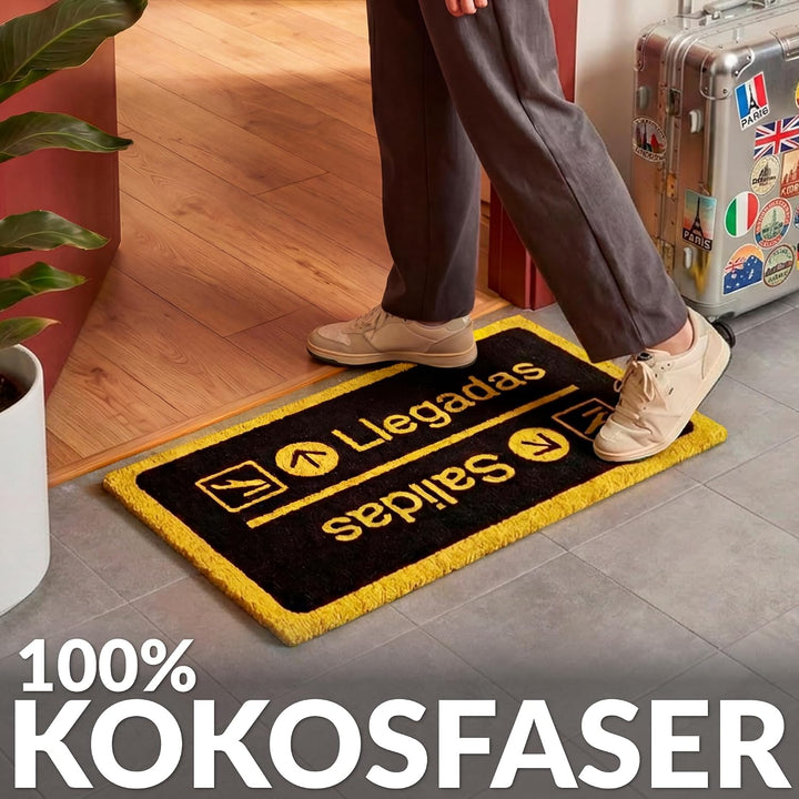 FISURA - Kokos-Fussmatte Llegadas/Salidas, originelles Design Llegadas, Gelb, Llegadas, Gelb