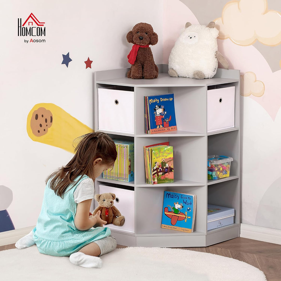 HOMCOM Kinderregal Bücherregal für Kinder Spielzeug-Organizer Kinderzimmerregal mit 3 Aufbewahrungsb