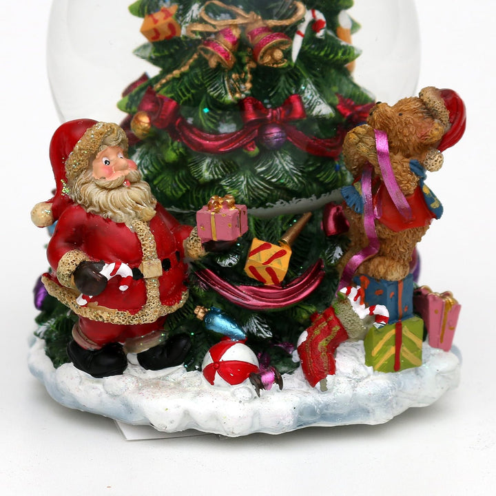 Dekohelden24 XXL Doppel-Schneekugel, Tannenbaum mit Spieluhr, Masse H/B/Ø Kugel: ca. 21 x 12 cm/Ø 6