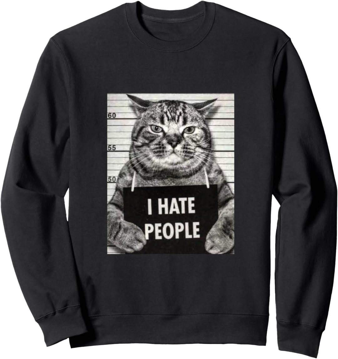 witziges Katzen Bild, I hate People Spruch T-Shirt Hoodie Sweatshirt