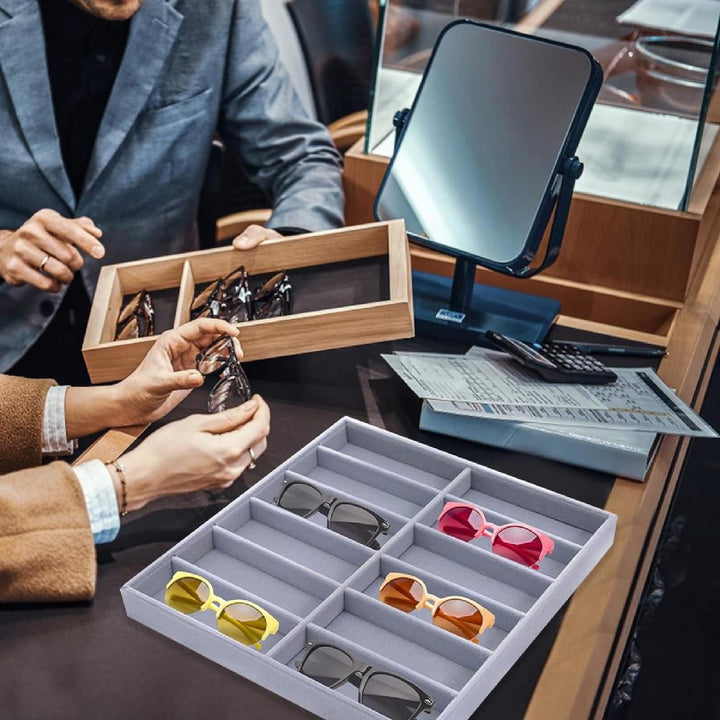 Sonnenbrillen Aufbewahrung, 12 Gitter Sonnenbrillenhalter Holz Brillenbox Brillen Organizer Aufbewah