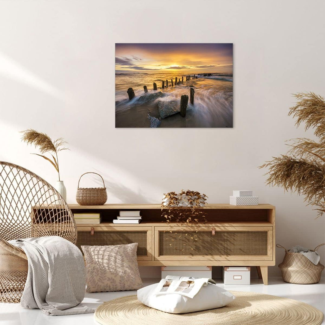 Bilder auf Leinwand baltisch meer Mole Landschaft Leinwandbild 70x50cm Wandbilder Dekoration Wohnzim
