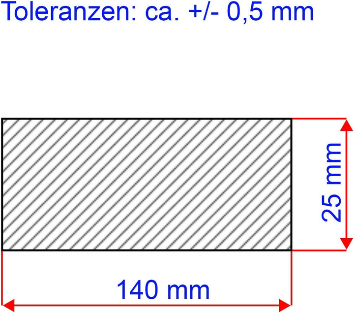 Fits Metall | Stahl Flachmaterial | S355JR | 140x25 mm | Länge: 250 mm +/- 5 mm | St52 gewalzt 140x2