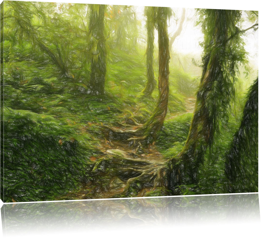 Pixxprint Unberührter Regenwald als Leinwandbild/Grösse: 100x70 cm/Wandbild/Kunstdruck/fertig bespan