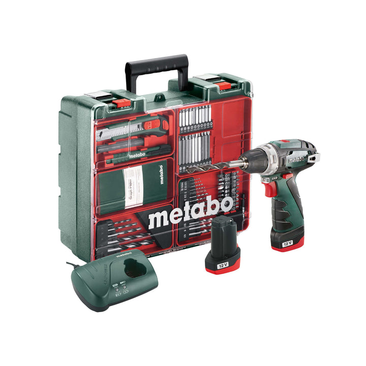 Metabo Akku-Bohrschrauber PowerMaxx BS Basic Set – 600080880 – 12 V – Mobile Werkstatt mit kompaktem